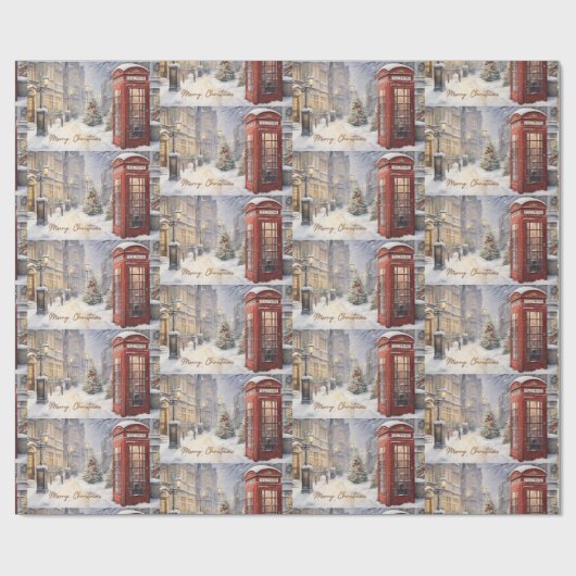 Vrolijk Kerst  Telefoonhokje Cadeaupapier (Vlak)