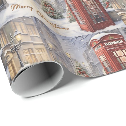 Vrolijk Kerst  Telefoonhokje Cadeaupapier (Rol Hoek)