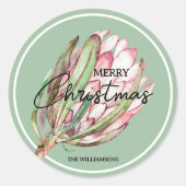 Vrolijk Kerst Tropische Bloem Ronde Sticker (Voorkant)