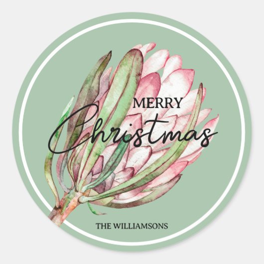 Vrolijk Kerst Tropische Bloem Ronde Sticker (Voorkant)