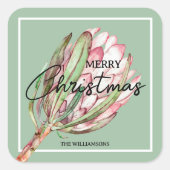 Vrolijk Kerst Tropische Bloem Vierkante Sticker (Voorkant)