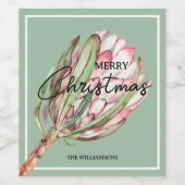 Vrolijk Kerst Tropische Bloem Wijn Etiket (Enkel label)
