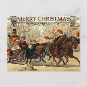 Vrolijk Kerst Victoriaans Familie Carriage Feestdagenkaart