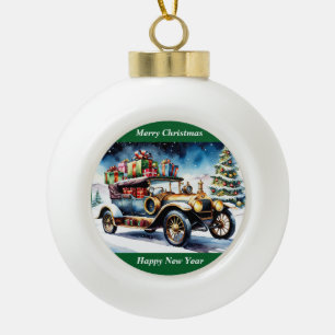 Vrolijk Kerst Vintage Auto Ornament