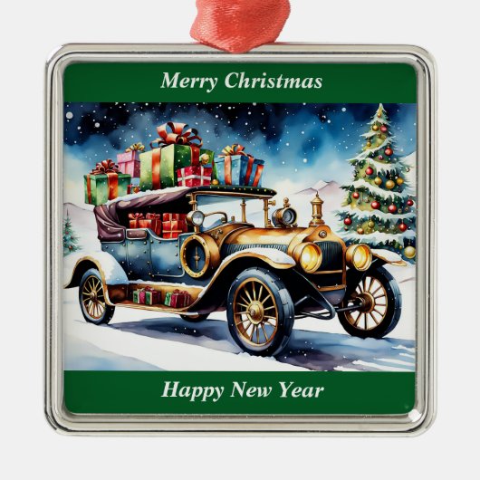 Vrolijk Kerst Vintage Auto Ornament (Voorkant)