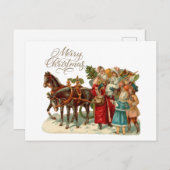 Vrolijk Kerst Vintage Santa met Kinderen Feestdagenkaart (Voorkant / Achterkant)
