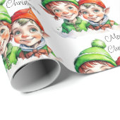 Vrolijk Kerst  Waterverf Elfen Cadeaupapier (Rol Hoek)