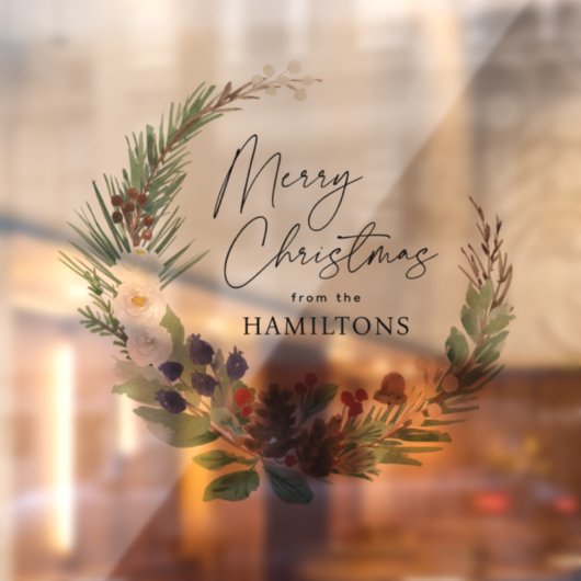Vrolijk Kerst Waterverf Foliage Krans Raamsticker (Vel 2)