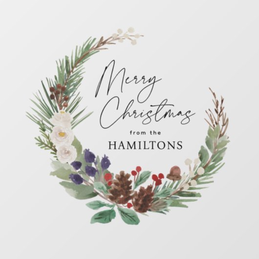 Vrolijk Kerst Waterverf Foliage Krans Raamsticker (Vel)