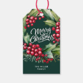 Vrolijk Kerst Waterverf groen Berry krans Cadeaulabel (Voorkant)
