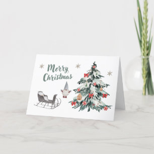 Vrolijk Kerst Waterverf Kerstboom, Gnome Feestdagen Kaart