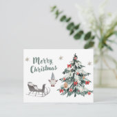 Vrolijk Kerst Waterverf Kerstboom, Gnome Feestdagenkaart (Staand voorkant)