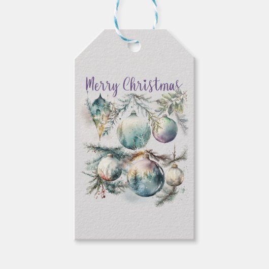 Vrolijk Kerst Waterverf Ornamenten Cadeaulabel (Voorkant)