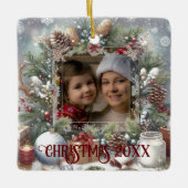 Vrolijk Kerst Waterverf Rustieke Foto Keramisch Ornament (Voorkant)