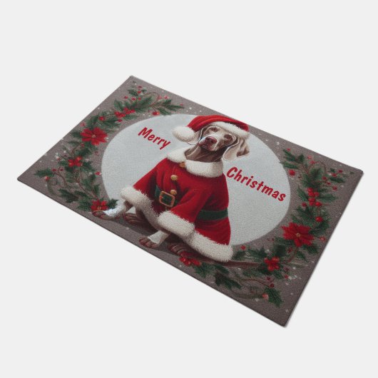 Vrolijk Kerst Weimaraner Hond Met Kerstman Hoed Xm Deurmat (Schuin)