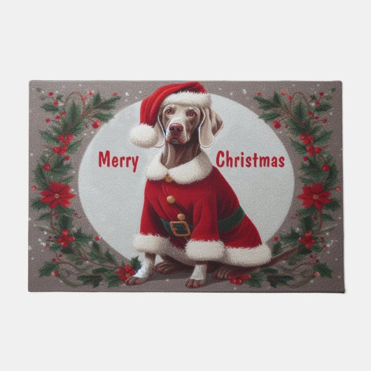 Vrolijk Kerst Weimaraner Hond Met Kerstman Hoed Xm Deurmat (Voorkant)