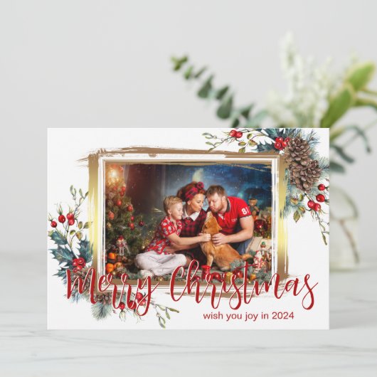 Vrolijk Kerst Wenskaart met Foto Aankondiging (Staand voorkant)