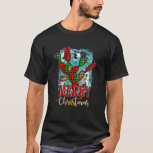 Vrolijk Kerst Western Buffalo Plaid Cactus Zweet T-shirt