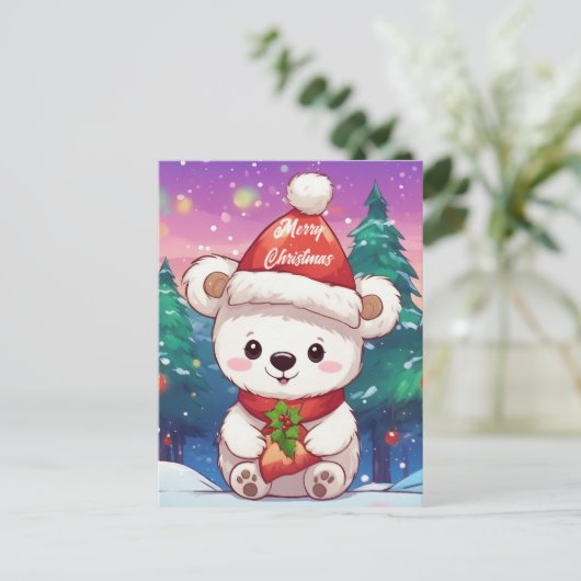 Vrolijk Kerst Wit Baby Polar Beer Briefkaart (Staand voorkant)
