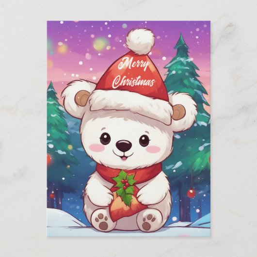 Vrolijk Kerst Wit Baby Polar Beer Briefkaart (Voorkant)