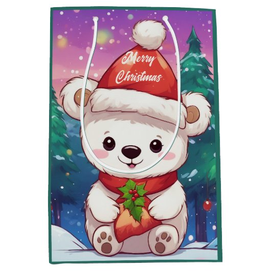 Vrolijk Kerst Wit Baby Polar Beer Medium Cadeauzakje (Voorkant)