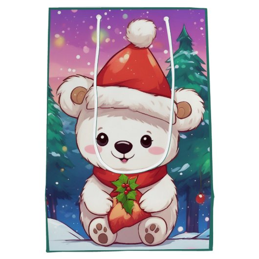 Vrolijk Kerst Wit Baby Polar Beer Medium Cadeauzakje (Achterkant)