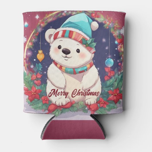 Vrolijk Kerst Wit Polar Beer Blikjeskoeler (Voorkant)