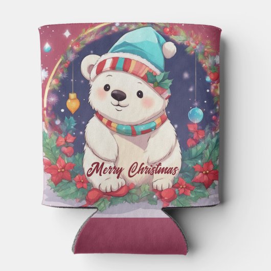 Vrolijk Kerst Wit Polar Beer Blikjeskoeler (Achterkant)