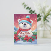 Vrolijk Kerst Wit Polar Beer Briefkaart (Staand voorkant)