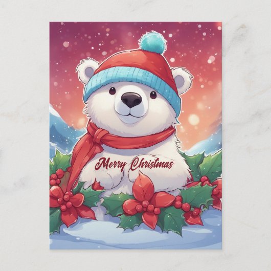 Vrolijk Kerst Wit Polar Beer Briefkaart (Voorkant)