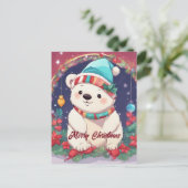 Vrolijk Kerst Wit Polar Beer Briefkaart (Staand voorkant)