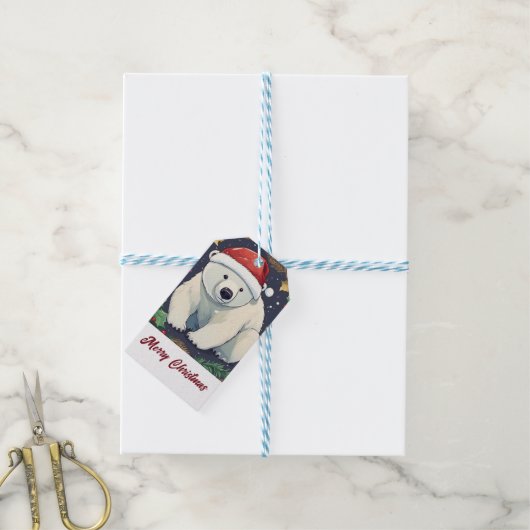 Vrolijk Kerst Wit Polar Beer Cadeaulabel (Met Touw)