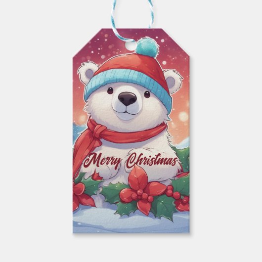 Vrolijk Kerst Wit Polar Beer Cadeaulabel (Voorkant)