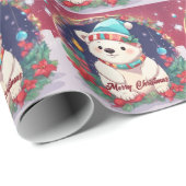 Vrolijk Kerst Wit Polar Beer Cadeaupapier (Rol Hoek)