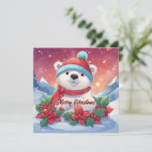 Vrolijk Kerst Wit Polar Beer Feestdagenkaart (Staand voorkant)