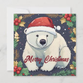 Vrolijk Kerst Wit Polar Beer Feestdagenkaart (Voorkant)