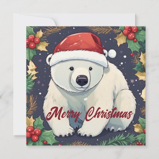 Vrolijk Kerst Wit Polar Beer Feestdagenkaart (Voorkant)