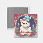 Vrolijk Kerst Wit Polar Beer Magneet (Voorkant / Achterkant)