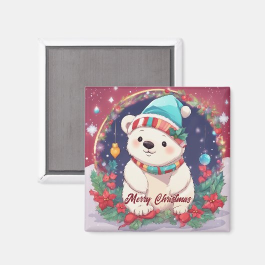 Vrolijk Kerst Wit Polar Beer Magneet (Voorkant / Achterkant)