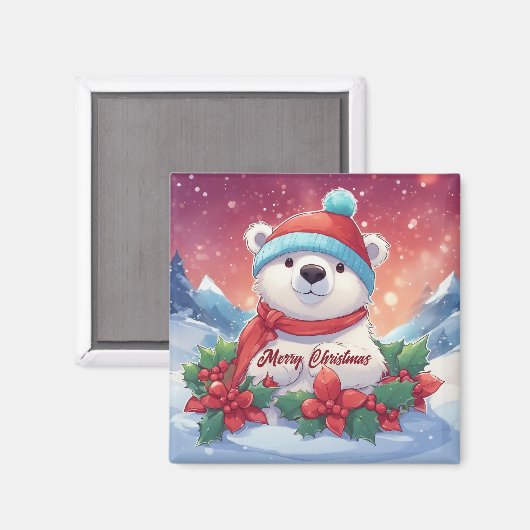 Vrolijk Kerst Wit Polar Beer Magneet (Voorkant / Achterkant)