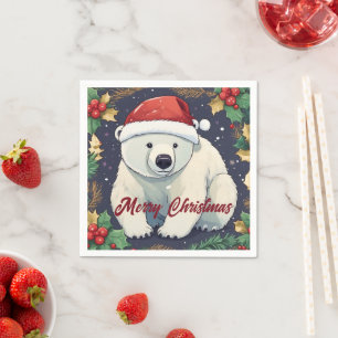 Vrolijk Kerst Wit Polar Beer Servet