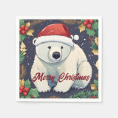 Vrolijk Kerst Wit Polar Beer Servet (Voorkant)