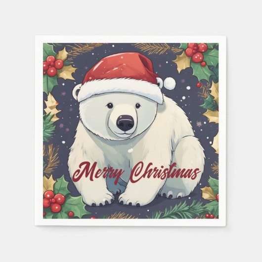 Vrolijk Kerst Wit Polar Beer Servet (Voorkant)
