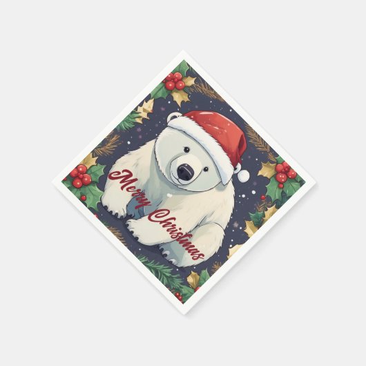Vrolijk Kerst Wit Polar Beer Servet (Hoek)