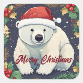 Vrolijk Kerst Wit Polar Beer Vierkante Sticker (Voorkant)