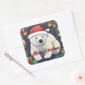Vrolijk Kerst Wit Polar Beer Vierkante Sticker (Envelop)