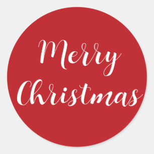 Vrolijk Kerst Wit Script Rood Eenvoudig Ronde Sticker