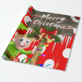 Vrolijk Kerst Wrapping Paper Elf Cadeaupapier (Uitgerold)