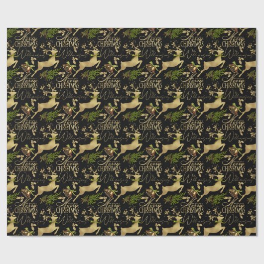 Vrolijk Kerst Wrapping Papier Elegant Rendier (Vlak)
