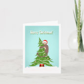 Vrolijk kerstaapje klimmen boom kaart (Voorkant)